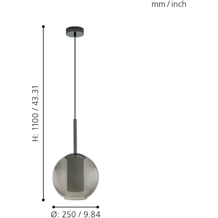 Eglo 97633 - Lustr na lanku TINDARI 1xE27/60W/230V kouřová černá