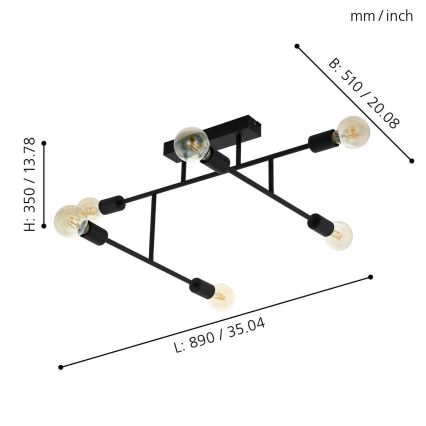 Eglo 98034 - Přisazený lustr BELSIANA 6xE27/40W/230V černá