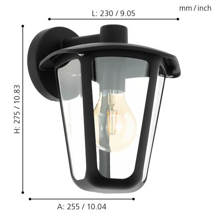 Eglo - Venkovní nástěnné svítidlo 1xE27/60W/230V černá IP44