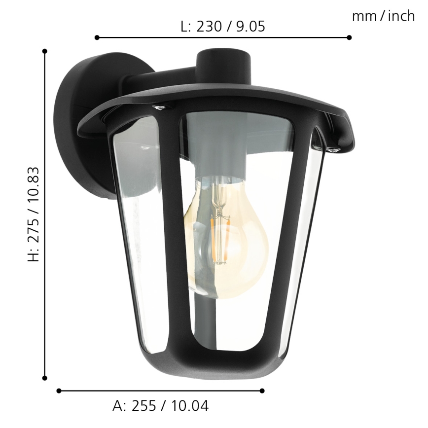 Eglo - Venkovní nástěnné svítidlo 1xE27/60W/230V černá IP44