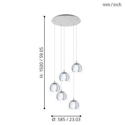 Eglo 98596 - Lustr na lanku ROCAMAR 5xE27/28W/230V