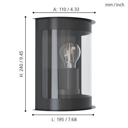 Eglo 98718 - Venkovní nástěnné svítidlo DARIL 1 1xE27/28W/230V IP44