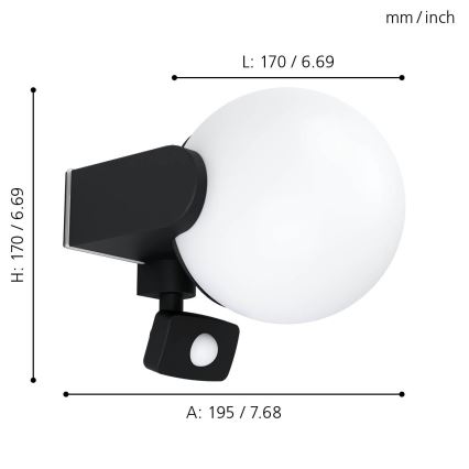 Eglo - Venkovní nástěnné svítidlo se senzorem 1xE27/15W/230V IP44