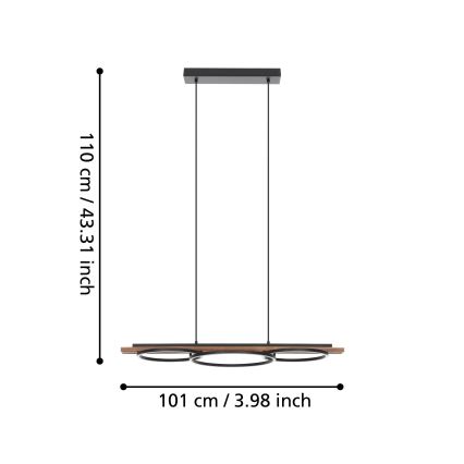 Eglo - LED Stmívatelný lustr na lanku 2xLED/12,5W/230V+1xLED/15,5W 3000K hnědá/černá