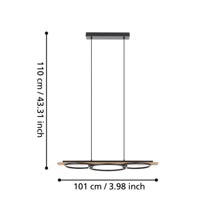 Eglo - LED Stmívatelný lustr na lanku 2xLED/12,5W/230V+1xLED/15,5W 3000K hnědá/černá