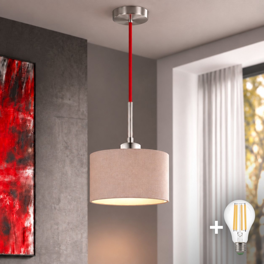 Eglo - LED Lustr na lanku TUNJA 1xE27/60W/230V pr. 20 cm béžová/červená