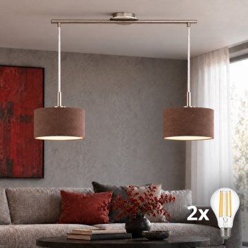 Eglo - LED Lustr na lanku TUNJA 2xE27/60W/230V matný chrom/hnědá