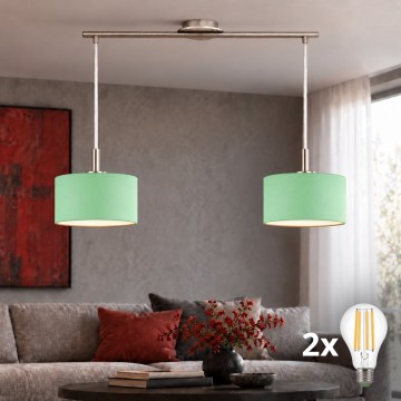 Eglo - LED Lustr na lanku TUNJA 2xE27/60W/230V matný chrom/zelená