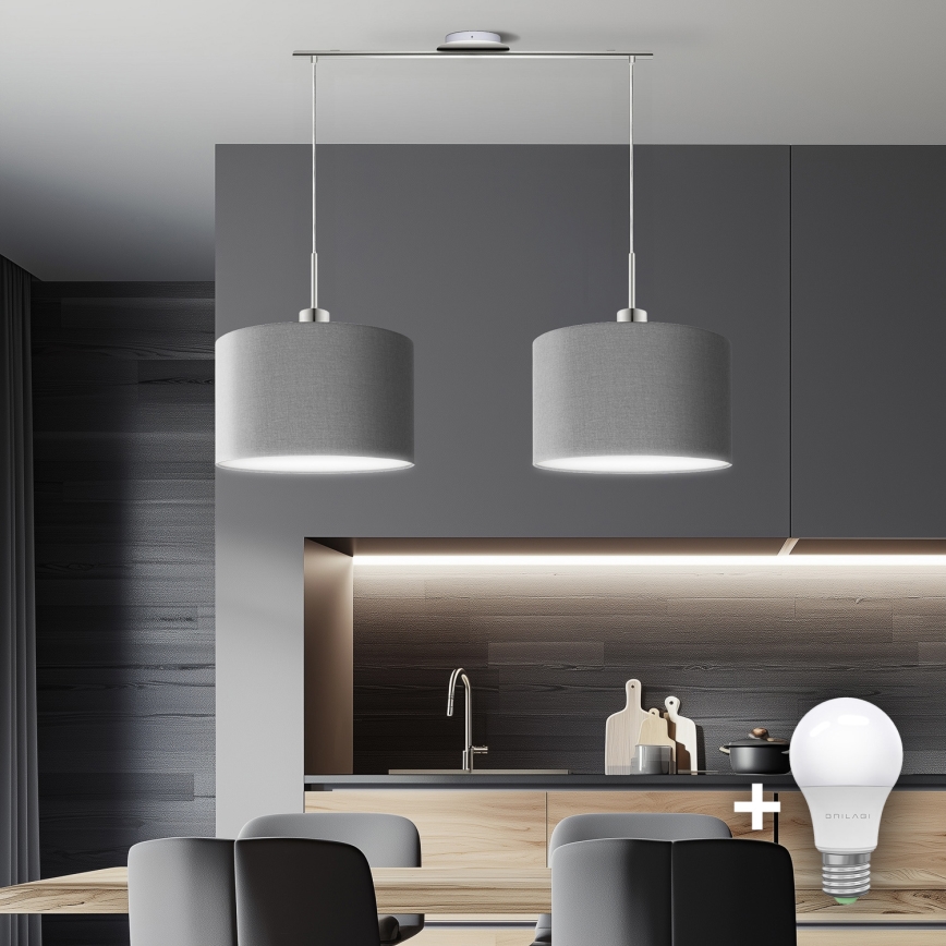 Eglo - LED  Lustr na lanku TUNJA 2xE27/60W/230V šedá