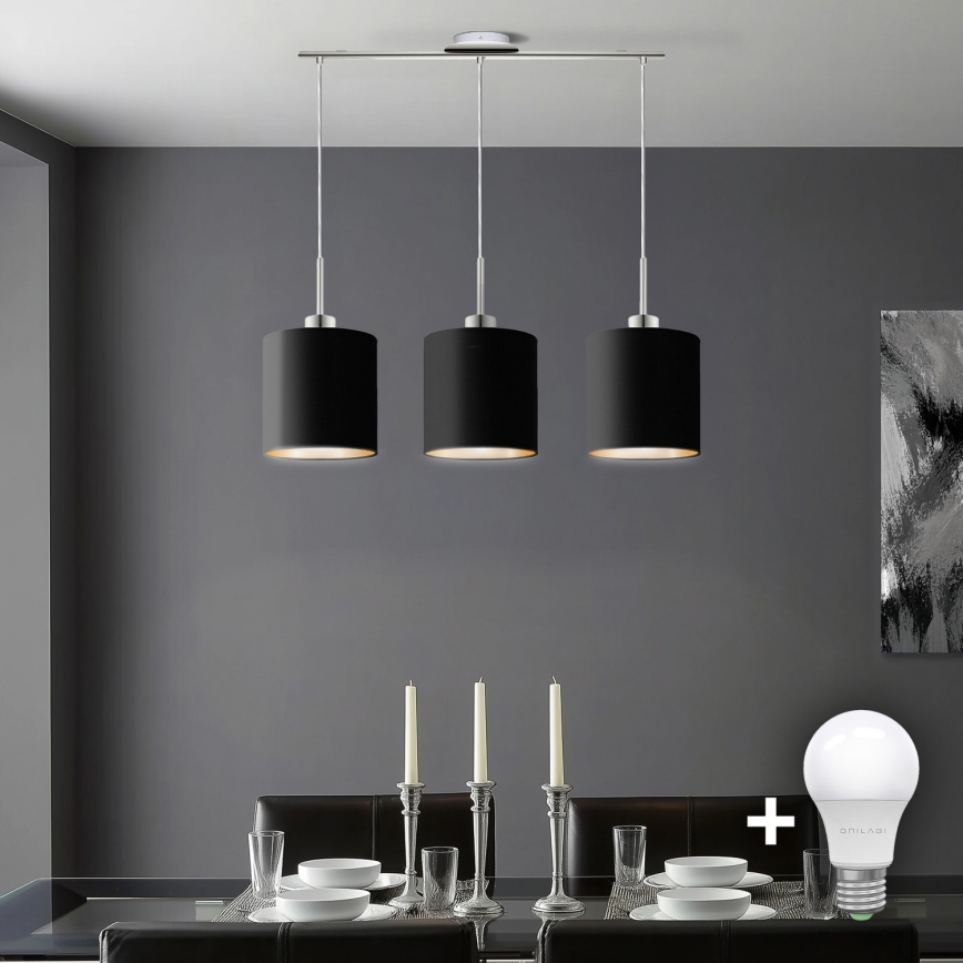 Eglo - LED  Lustr na lanku TUNJA 3xE27/60W/230V černá