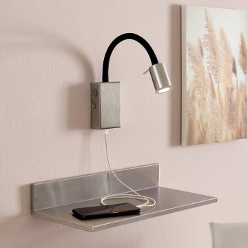 Eglo - LED Nástěnné bodové svítidlo s USB nabíječkou 1xLED/3,5W/230V matný chrom