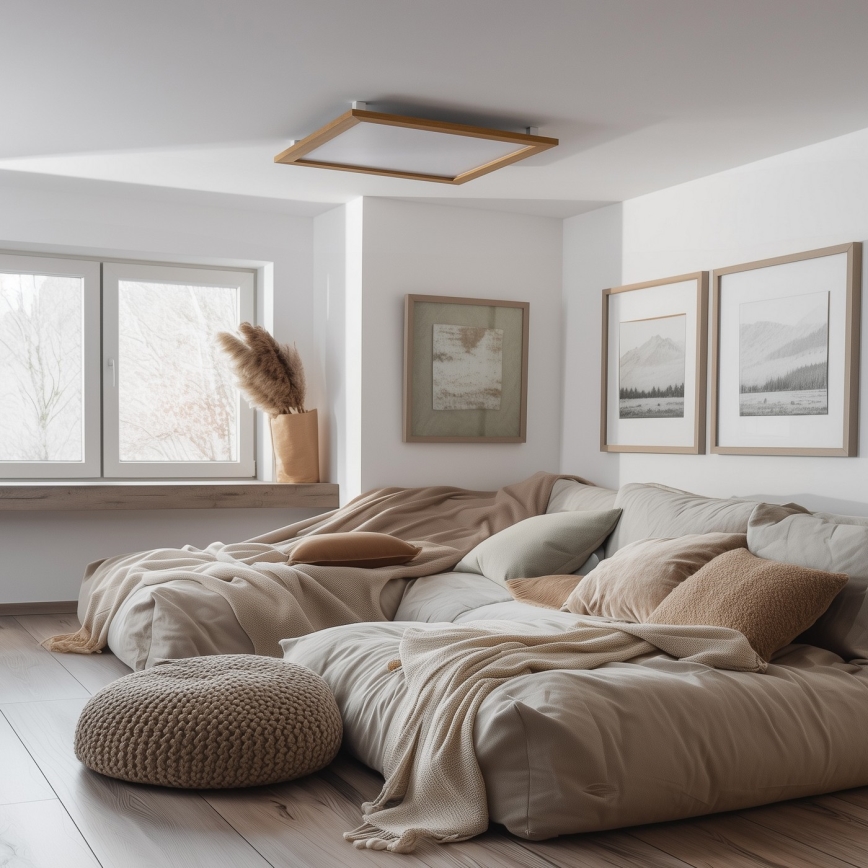 Eglo - LED Přisazený panel SALOBRENA-RW WOOD LED/34W/230V 2700/4000K 64x64 cm hnědá