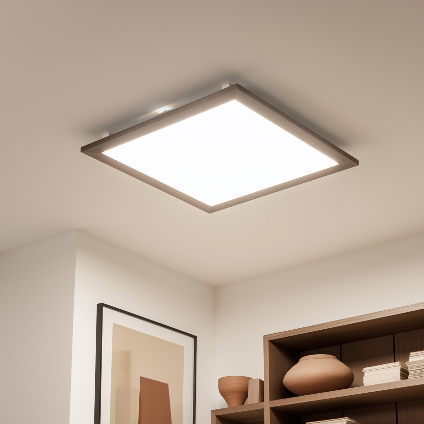 Eglo - LED RGB Stmívatelný přisazený panel SALOBRENA-C WOOD LED/30,5W/230V 2700-6500K 64x64 cm tmavě hnědá + dálkové ovládání