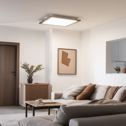 Eglo - LED RGB Stmívatelný přisazený panel SALOBRENA-C WOOD LED/30,5W/230V 2700-6500K 64x64 cm tmavě hnědá + dálkové ovládání