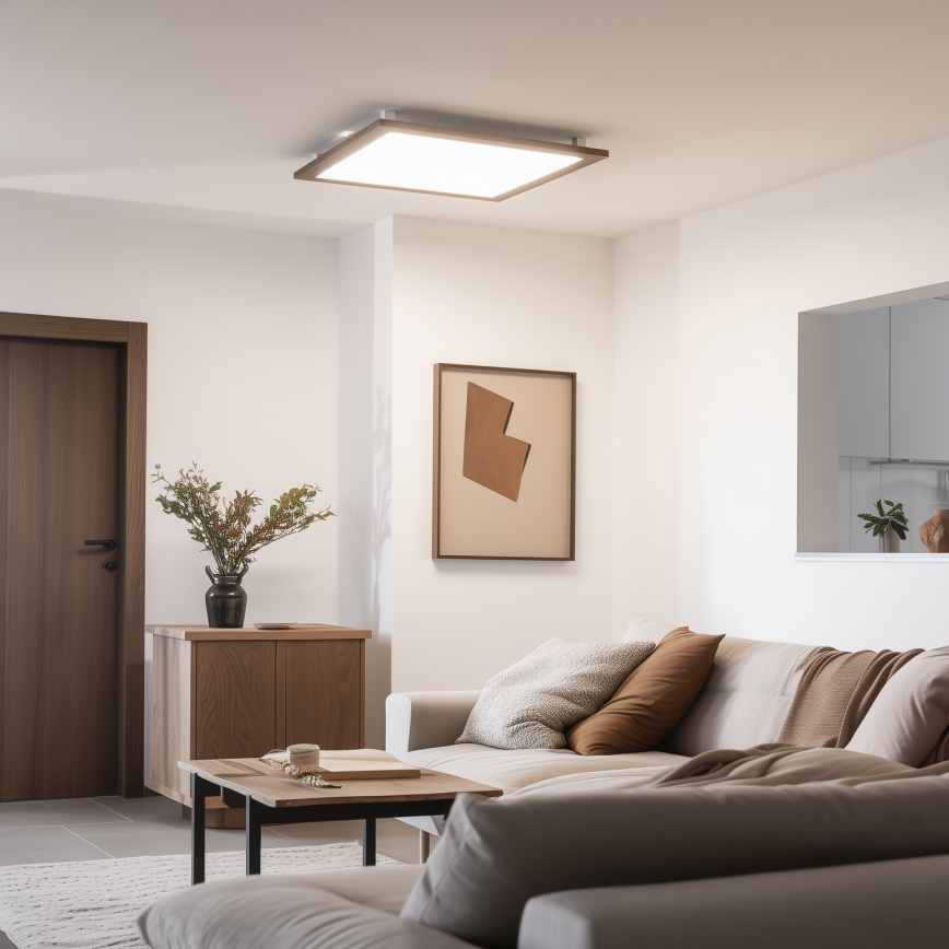Eglo - LED RGB Stmívatelný přisazený panel SALOBRENA-C WOOD LED/30,5W/230V 2700-6500K 64x64 cm tmavě hnědá + dálkové ovládání