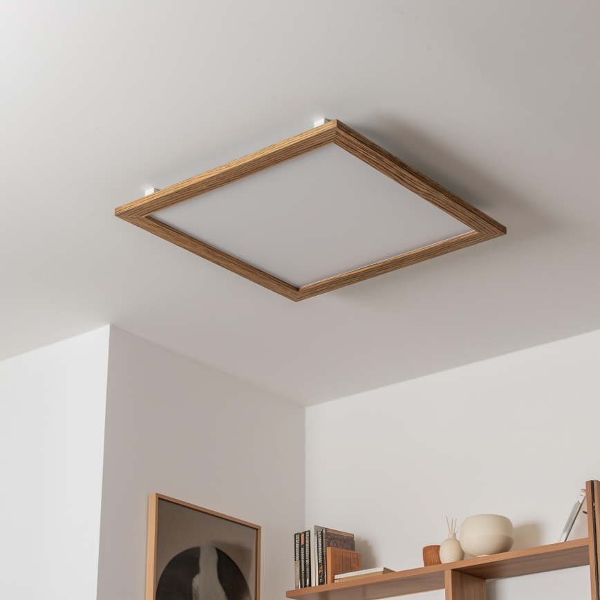 Eglo - LED RGB Stmívatelný přisazený panel SALOBRENA-C WOOD LED/30,5W/230V 2700-6500K 64x64 cm hnědá + dálkové ovládání