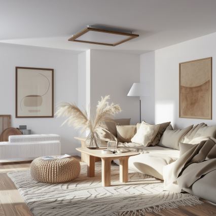 Eglo - LED RGB Stmívatelný přisazený panel SALOBRENA-C WOOD LED/30,5W/230V 2700-6500K 64x64 cm hnědá + dálkové ovládání