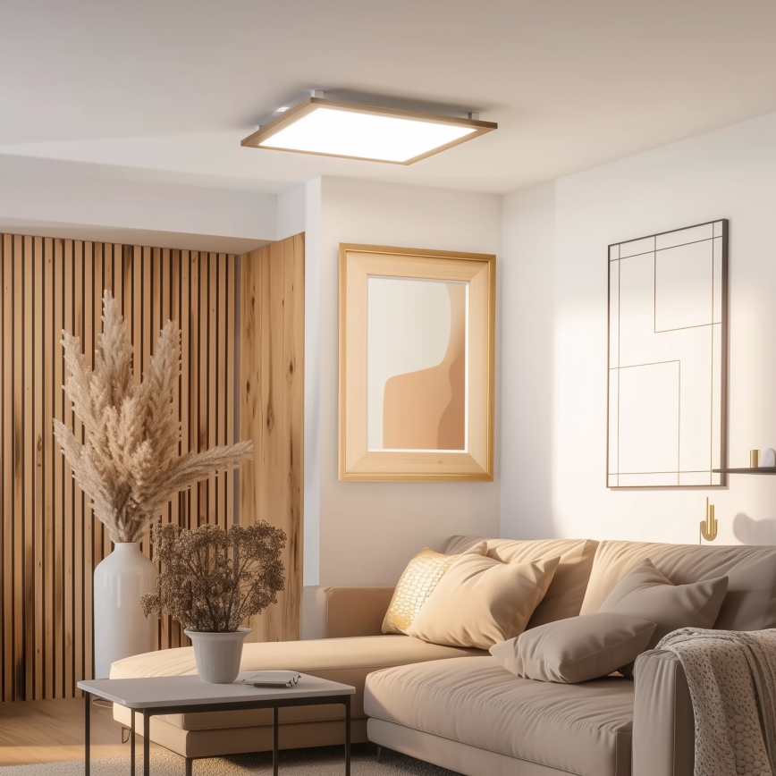 Eglo - LED RGB Stmívatelný přisazený panel SALOBRENA-C WOOD LED/30,5W/230V 2700-6500K 64x64 cm hnědá + dálkové ovládání