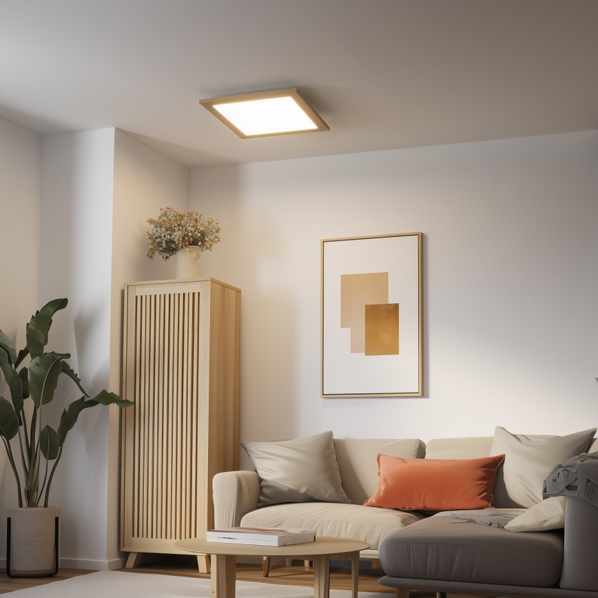 Eglo - LED RGB Stmívatelný přisazený panel SALOBRENA-C WOOD LED/40W/230V 2700-6500K 49,5x49,5 cm hnědá + dálkové ovládání