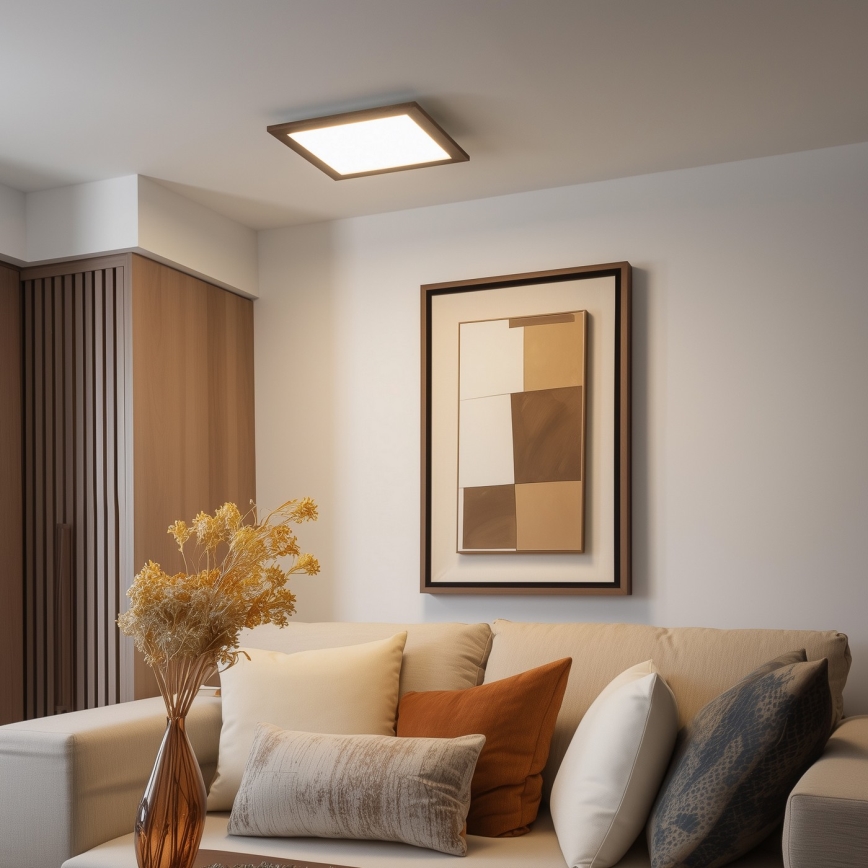 Eglo - LED Stmívatelný přisazený panel SALOBRENA 2 WOOD LED/25W/230V 4000K 49,5x49,5 cm hnědá