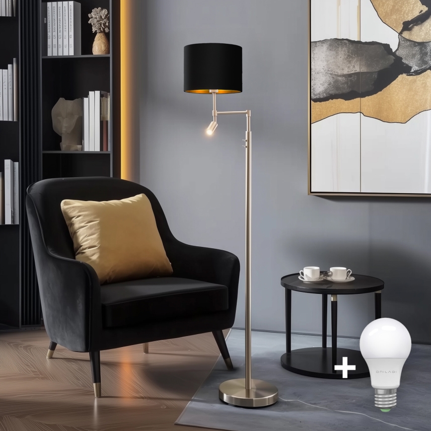 Eglo - LED Stojací lampa TUNJA 1xE27/60W/230V + LED/2,1W pr. 30 cm matný chrom/černá