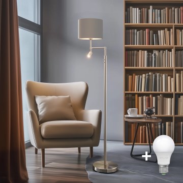 Eglo - LED Stojací lampa TUNJA 1xE27/60W/230V + LED/2,1W pr. 30 cm matný chrom/taupe