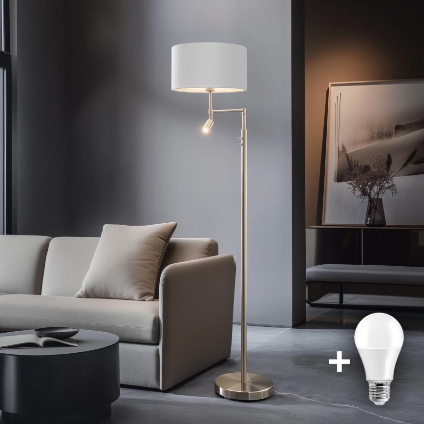 Eglo - LED Stojací lampa TUNJA 1xE27/60W/230V + LED/2,1W pr. 38 cm matný chrom/bílá