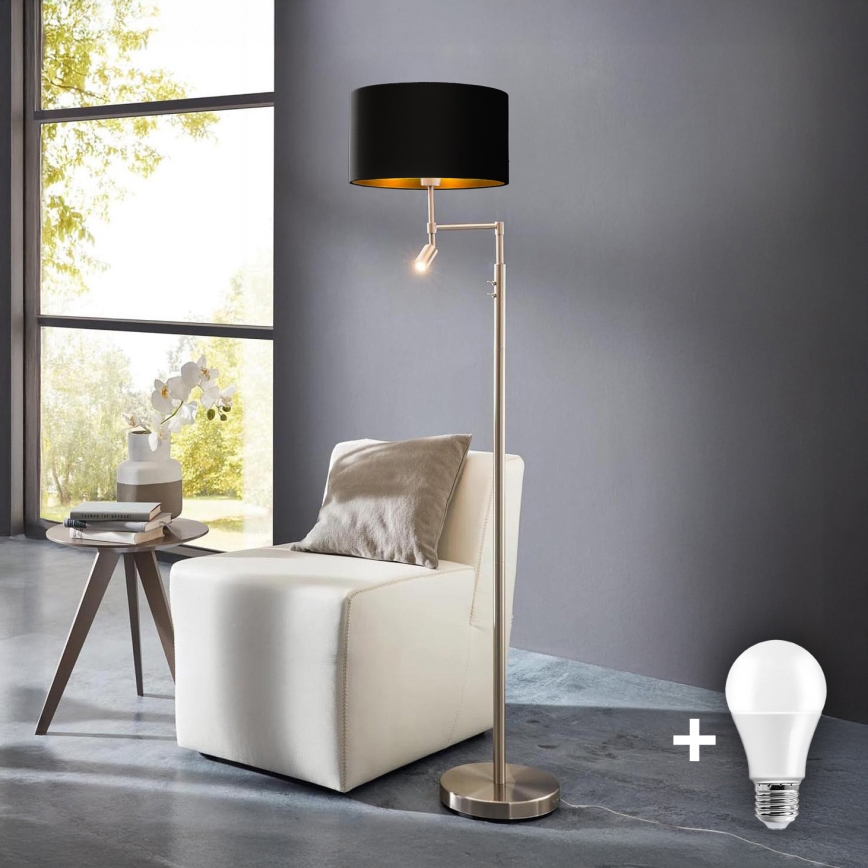 Eglo - LED Stojací lampa TUNJA 1xE27/60W/230V + LED/2,1W pr. 38 cm matný chrom/černá