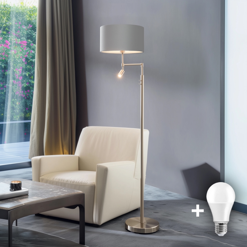 Eglo - LED Stojací lampa TUNJA 1xE27/60W/230V + LED/2,1W pr. 38 cm matný chrom/šedá