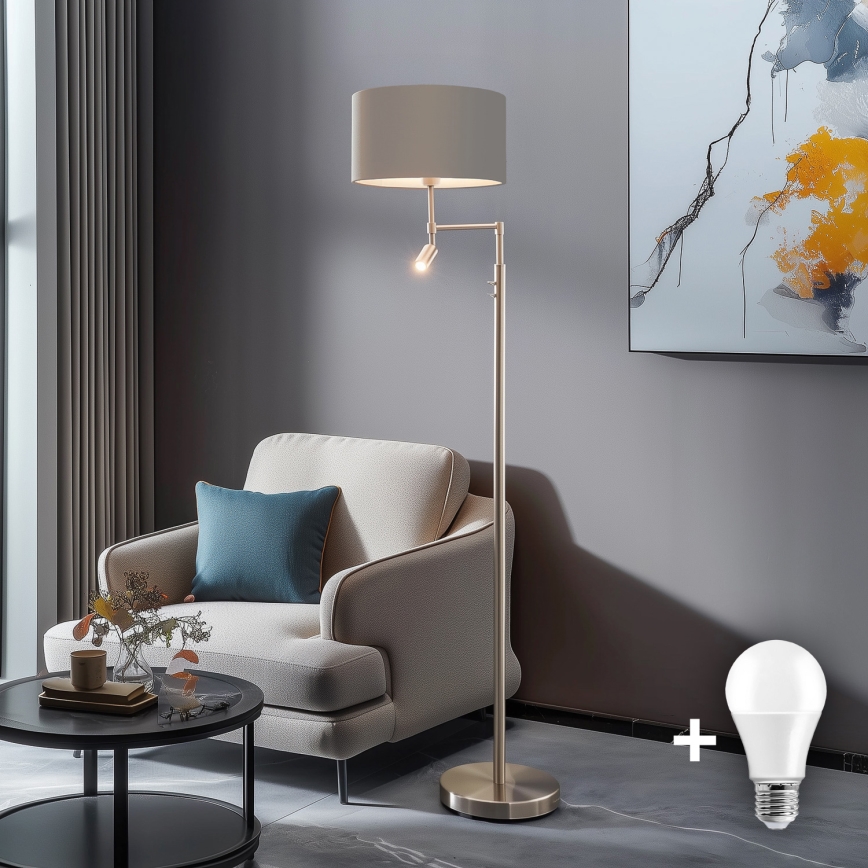 Eglo - LED Stojací lampa TUNJA 1xE27/60W/230V + LED/2,1W pr. 38 cm matný chrom/taupe