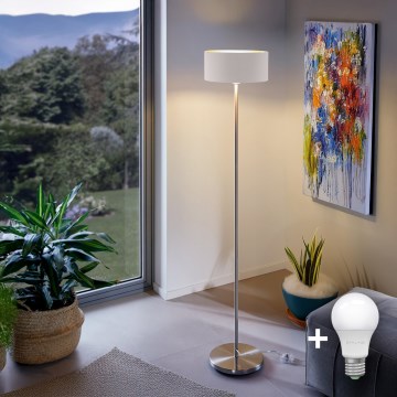 Eglo - LED  Stojací lampa TUNJA 1xE27/60W/230V matný chrom/bílá