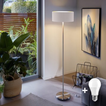 Eglo - LED  Stojací lampa TUNJA 1xE27/60W/230V matný chrom/bílá