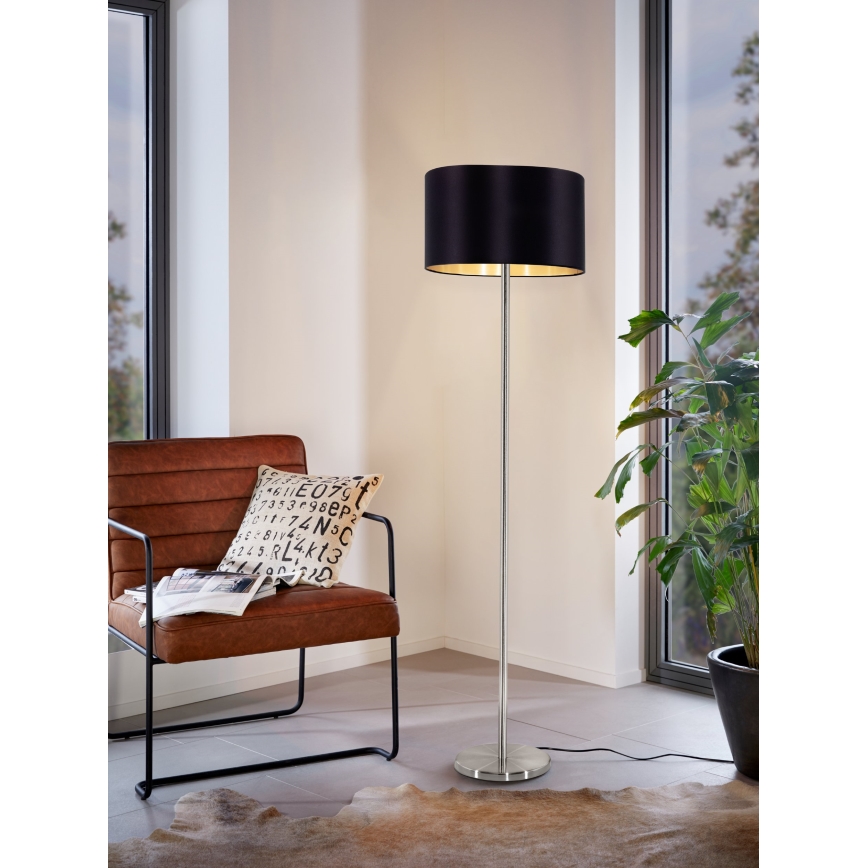 Eglo - LED Stojací lampa TUNJA 1xE27/60W/230V matný chrom/černá