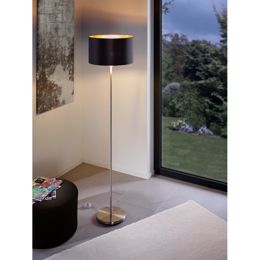 Eglo - LED Stojací lampa TUNJA 1xE27/60W/230V matný chrom/černá