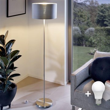Eglo - LED  Stojací lampa TUNJA 1xE27/60W/230V matný chrom/šedá