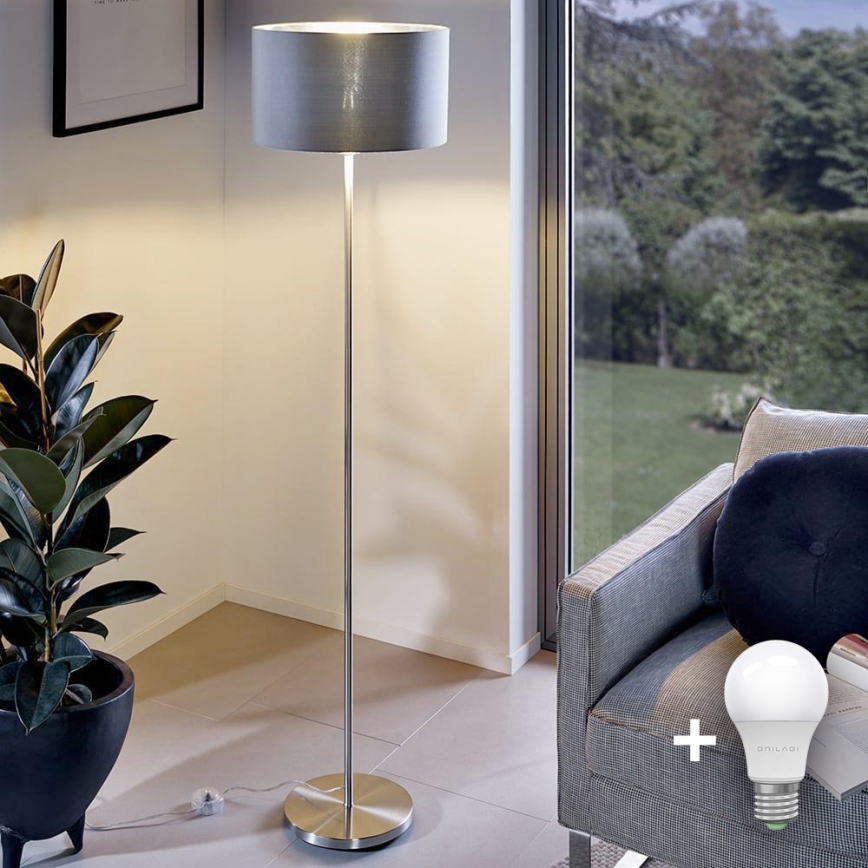 Eglo - LED  Stojací lampa TUNJA 1xE27/60W/230V matný chrom/šedá