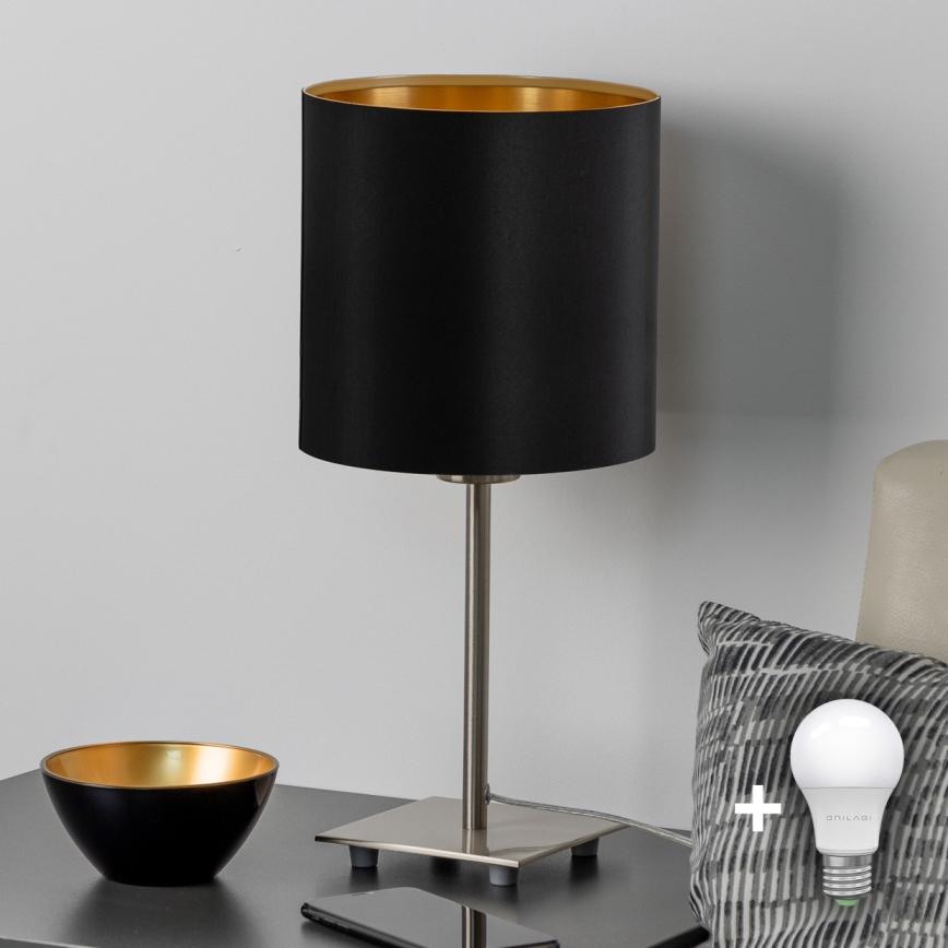 Eglo - LED  Stolní lampa TUNJA 1xE27/60W/230V 26,5 cm matný chrom/černá