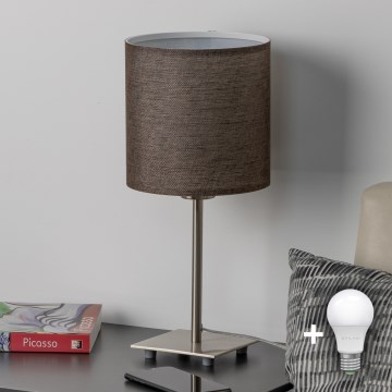 Eglo - LED  Stolní lampa TUNJA 1xE27/60W/230V 26,5 cm matný chrom/hnědá