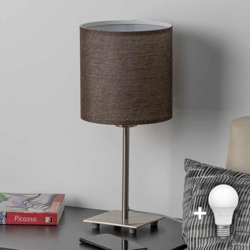 Eglo - LED  Stolní lampa TUNJA 1xE27/60W/230V 26,5 cm matný chrom/hnědá