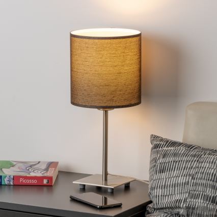 Eglo - LED  Stolní lampa TUNJA 1xE27/60W/230V 26,5 cm matný chrom/hnědá