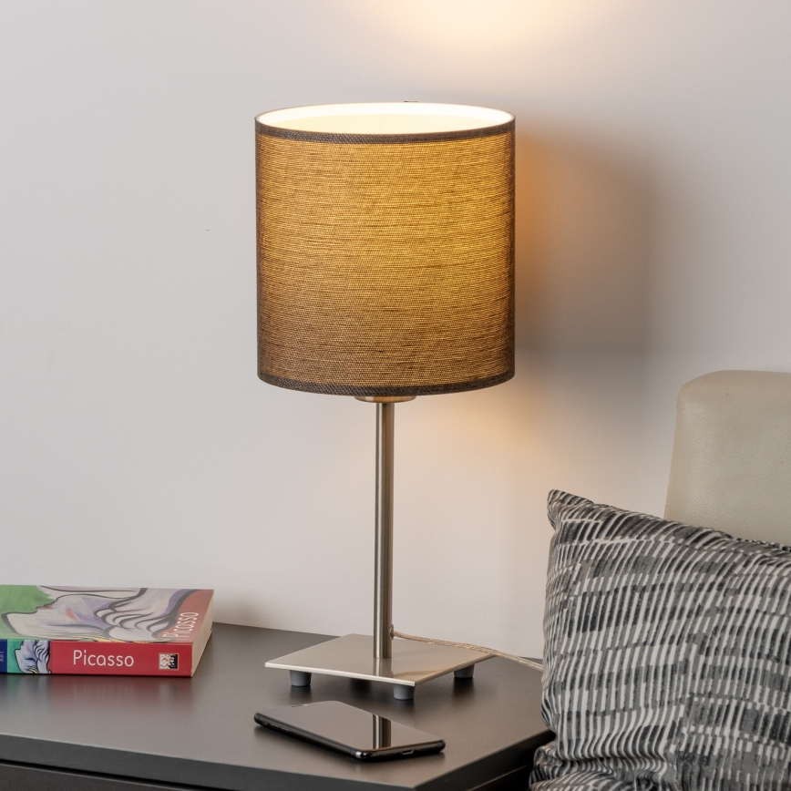 Eglo - LED  Stolní lampa TUNJA 1xE27/60W/230V 26,5 cm matný chrom/hnědá