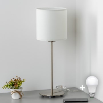 Eglo - LED  Stolní lampa TUNJA 1xE27/60W/230V 38,5 cm matný chrom/bílá
