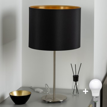 Eglo - LED  Stolní lampa TUNJA 1xE27/60W/230V 38,5 cm matný chrom/černá