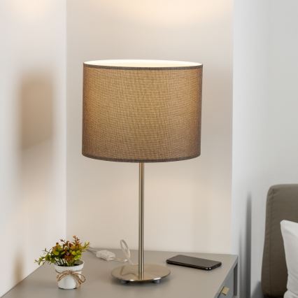Eglo - LED  Stolní lampa TUNJA 1xE27/60W/230V 38,5 cm matný chrom/hnědá