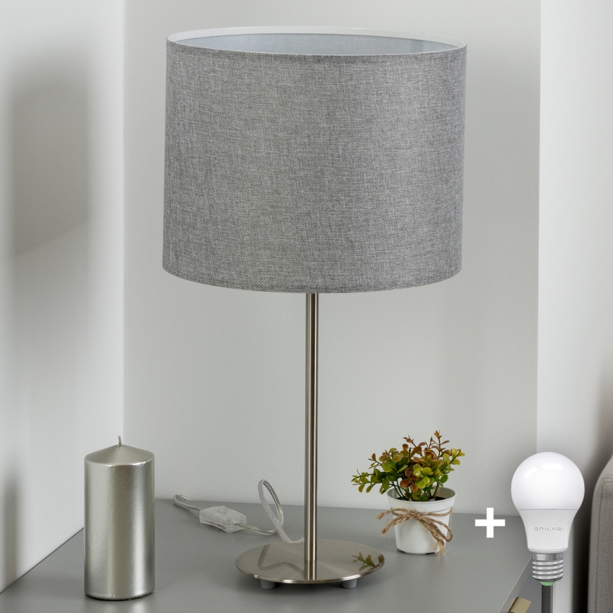 Eglo - LED  Stolní lampa TUNJA 1xE27/60W/230V 38,5 cm matný chrom/šedá