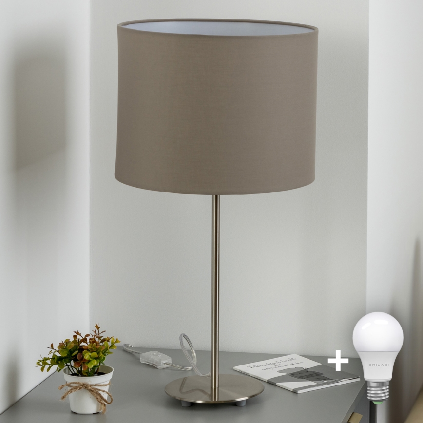 Eglo - LED  Stolní lampa TUNJA 1xE27/60W/230V 38,5 cm matný chrom/taupe