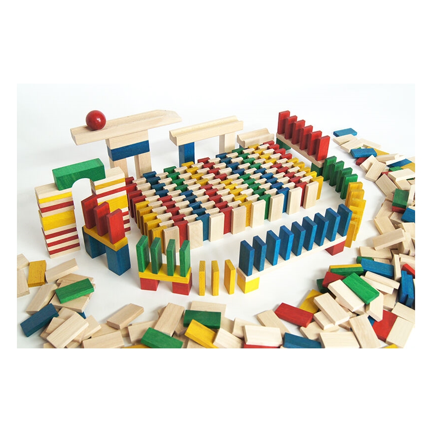 EkoToys - Dřevěné domino barevné 430 ks