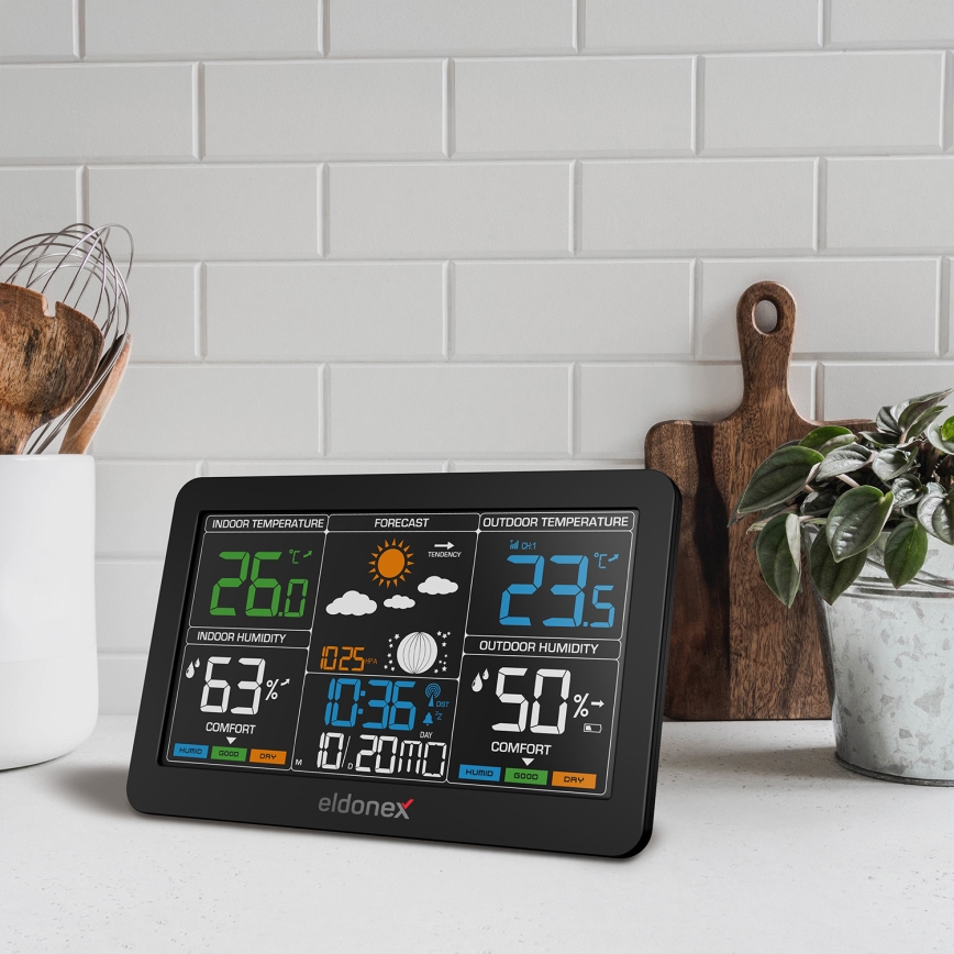 ELDONEX EWS-1010-BK - Meteostanice s LCD displejem 2xAAA černá
