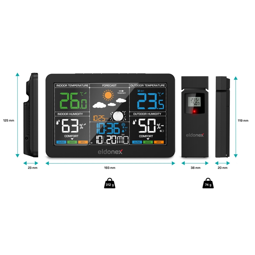 ELDONEX EWS-1010-BK - Meteostanice s LCD displejem 2xAAA černá