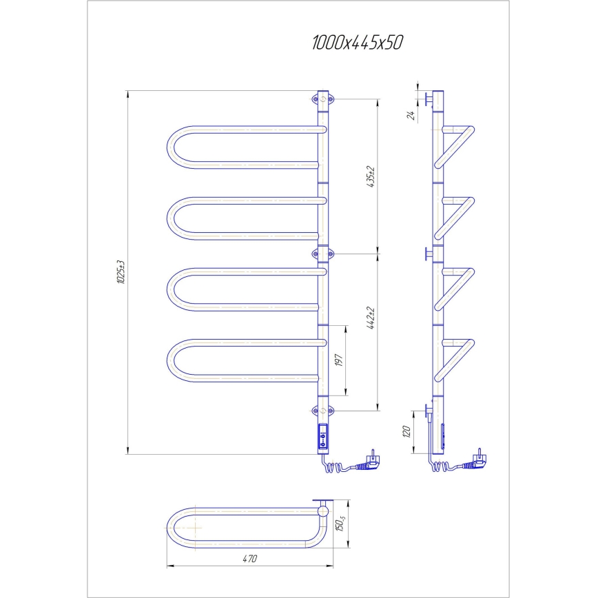 Elektrický otočný sušák na ručníky ELECTRA 120W/230V 102,5x44,5 cm nerez/chrom pravá